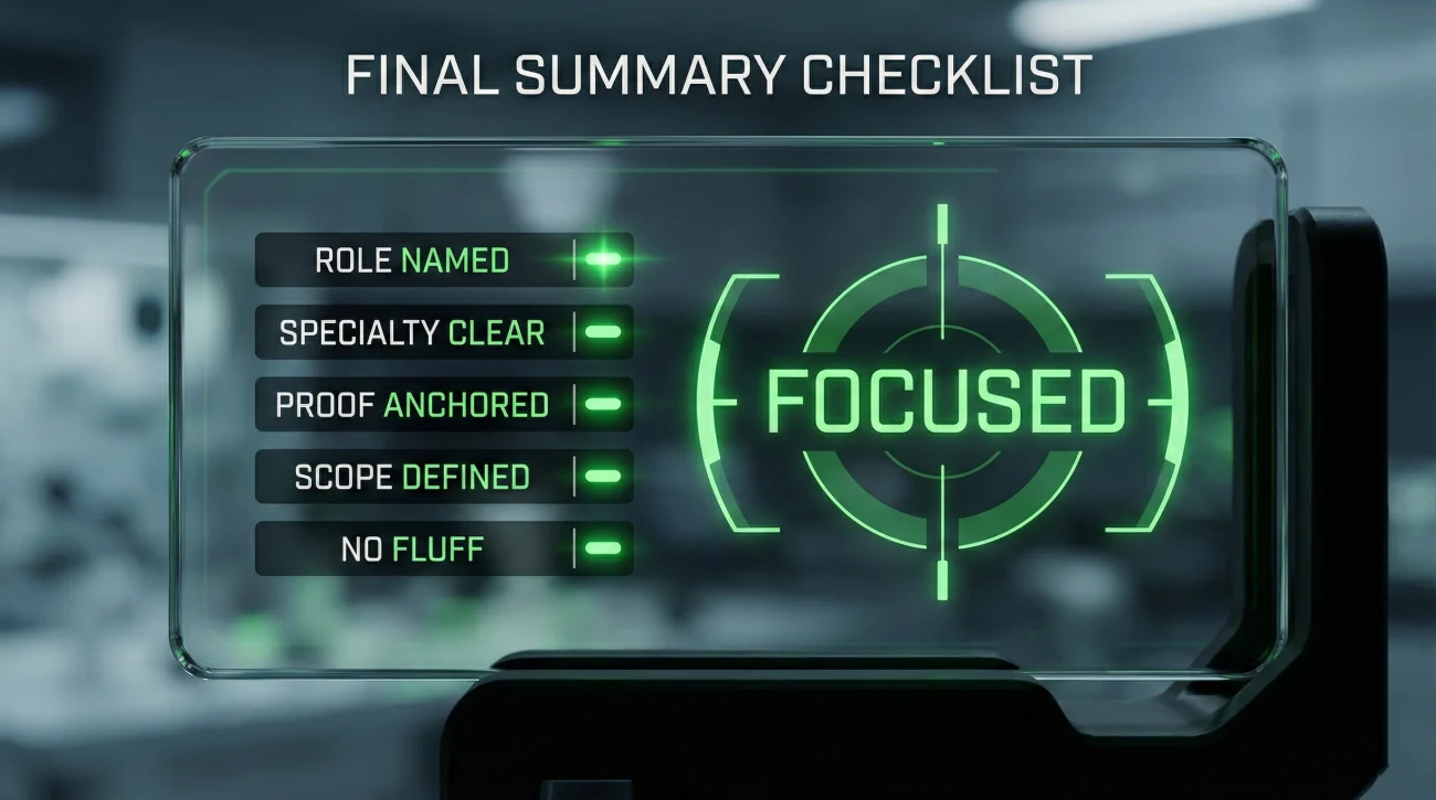 Resume Summary Final Checklist Calibration Screen