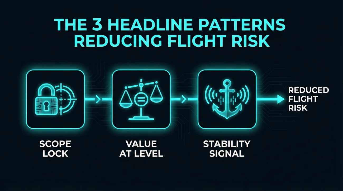Three Resume Headline Patterns That Reduce Flight Risk Visualized As Digital Modules