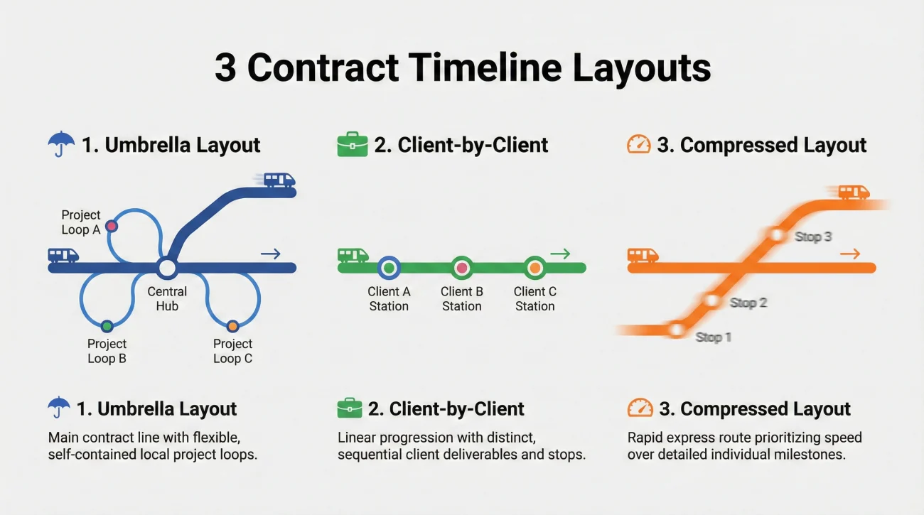 3 Timeline Layouts Visualization